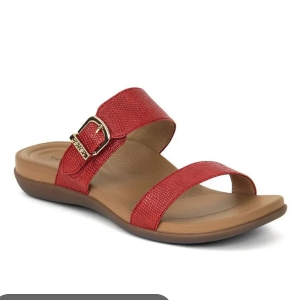 Aetrex Women's Mimi Red Lizard Adjustable Velcro Slide Sandals Orthotic US 6-6.5